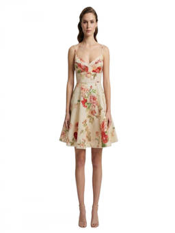 Zimmermann - Beige Floral V Neck Mini Dress