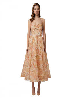 Zimmermann - Peach Floral Sweet Heart Neck Dress (S)