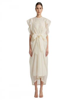 Zimmermann - White Embroidered Round Neck Maxi Dress (S)