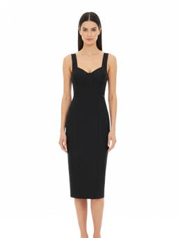 Elisabetta Franchi - Black Sweet Heart Neck Midi Dress