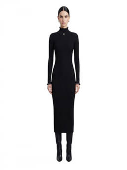 Elisabetta Franchi - Black Textured Mock Collar Dress
