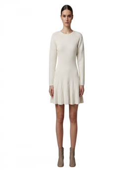 Elisabetta Franchi - White Textured Crew Neck Mini Dress