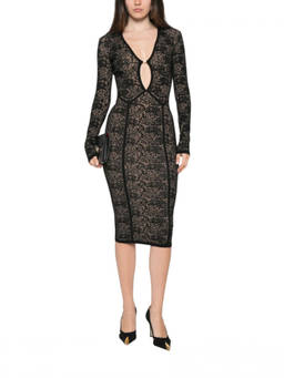 Elisabetta Franchi - Black Jacquard V Neck Dress