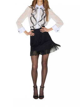 Elisabetta Franchi - Black White Solid Shirt Collar Mini Dress