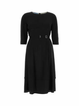 PRADA - Black Round Neck Midi Dress
