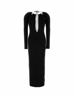 Marine Serre - Black Round Neck Viscose Maxi Dress (XXS)