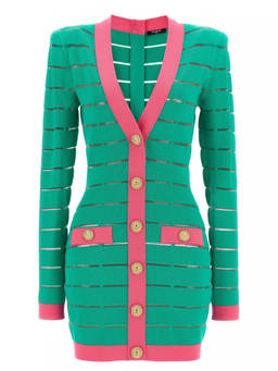 BALMAIN - Green Two-tone knit dress (M)