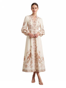 Zimmermann - Off White Floral V Neck Midi Dress