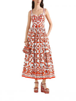 Dolce&Gabbana - Orange Sweet Heart Neck Midi Dress