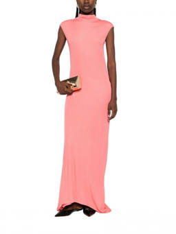 Tom Ford - Coral Solid Mock Collar Maxi Dress
