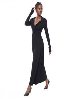 KHAITE - Black Solid V Neck Maxi Dress (L)