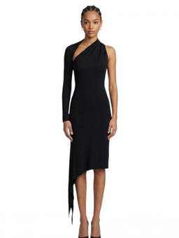Courreges - Black Solid One Shoulder Midi Dress (M)