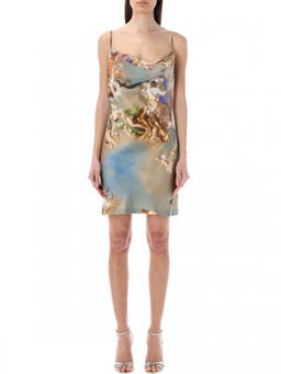 BALMAIN - Multicolor Graphic Cowl Neck Mini Dress