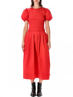 Ganni - Red Round Neck Midi Dress