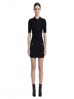 Elisabetta Franchi - Black Textured High Neck Mini Dress