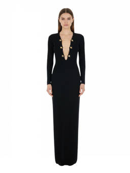 Elisabetta Franchi - Black V Neck Maxi Dress (S)