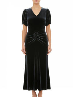 Victoria Beckham - Navy Blue V Neck Midi Dress