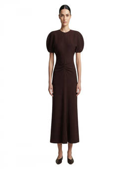 Victoria Beckham - Maroon Round Neck Midi Dress