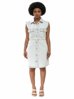 OFF-WHITE - Sky Blue Solid Shirt Dress