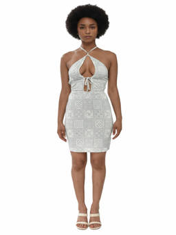 OFF-WHITE - Sky Blue Printed Halter Neck Dress