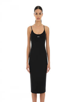 OFF-WHITE - Black Logo Scoop Neck Midi Dress