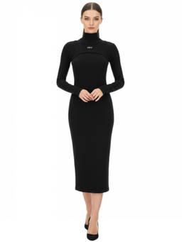 OFF-WHITE - Black Turtle Neck Midi Dress