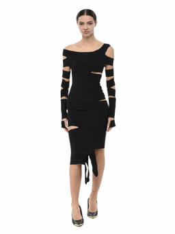 OFF-WHITE - Black Off Shoulder Knee Length Dress