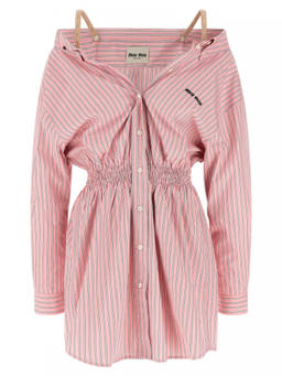 Miu Miu - Pink Cotton Striped Shirt Dress