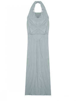 Alysi - Grey Solid Halter Neck Maxi Dress