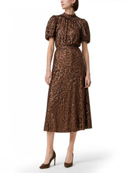 Rotate Birger Christensen - Brown Embellished Round Neck Midi Dress (S)