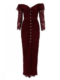 self-portrait - Brown Lace V Neck Maxi Dress
