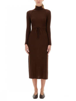 A.P.C. - Brown Knitted Turtle Neck Midi Dress