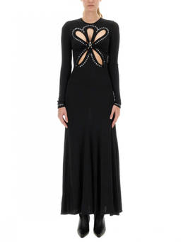 RABANNE - Black Embellished Round Neck Maxi Dress (S)