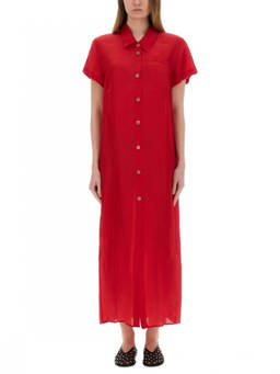 KHAITE - Red Shirt Collar Maxi Dress (S)