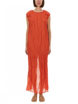 Alysi - Red Textured Round Neck Maxi Dress (S)