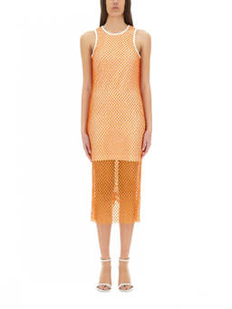 Moschino - Orange Textured Round Neck Midi Dress