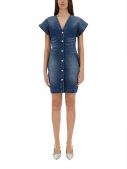 Moschino - Denim Solid V Neck Mini Dress (S)