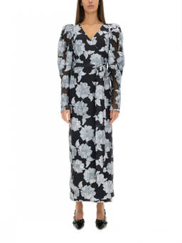 Rotate Birger Christensen - Black Floral V Neck Maxi Dress (S)