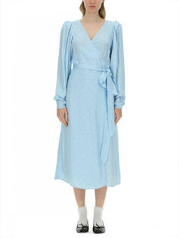 Rotate Birger Christensen - Blue Printed V Neck Midi Dress