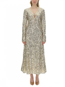 Rotate Birger Christensen - Blue Embellished V Neck Maxi Dress (S)