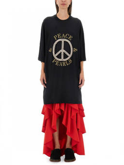 Moschino - Black Graphic Round Neck Maxi Dress