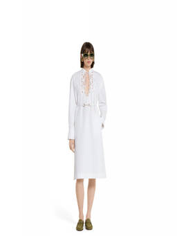 Gucci - White Mandarin Collar Knee Length Dress