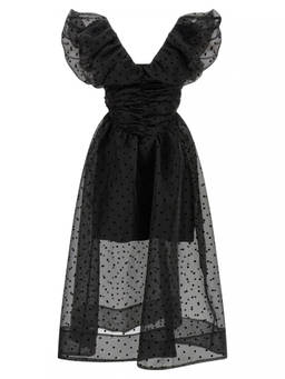 Ganni - Black Organza Ruched Dress