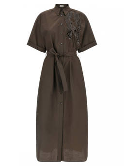 Brunello Cucinelli - Brown Shirt Collar Midi Dress