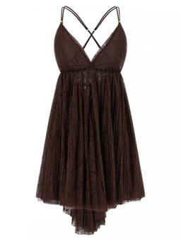 Elisabetta Franchi - Brown V-Neck Lace Mini Dress