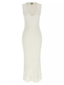 Ganni - White V-Neck Knitted Maxi Dress