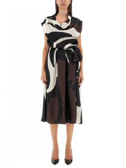 Kiton - Brown Abstract Cowl Neck Midi Dress