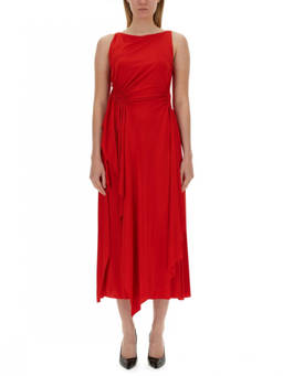 Lanvin - Red Boat Neck Midi Dress