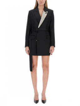 Victoria Beckham - Black Solid Notched Lapel Mini Dress