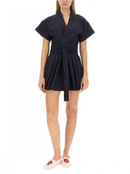 Kenzo - Blue V Neck Waist Tie Mini Dress (S)
